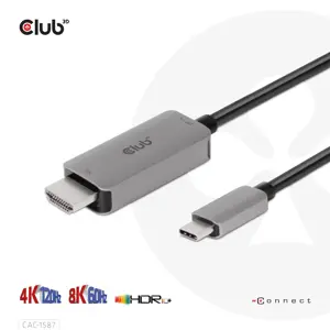 CLUB3D USB Gen2 Type-C to HDMI 4K120Hz 8K60Hz HDR10 with DSC1.2 Active Cable M/M 3m / 9.84ft, USB Gen2 Type-C, HDMI Type A (Standard), 3 m, Black