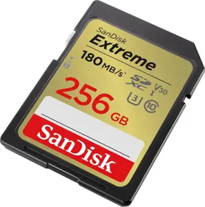 "SanDisk Extreme" 256 GB SDXC atminties kortelė + 1 metų "RescuePRO Deluxe" iki 180MB/s ir 130MB/s skaitymo/rašymo greitis, UHS-I, 10 klasė, U3, V30; EAN:619659188948