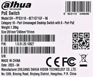 NET SWITCH 10PORT 8POE/PFS3110-8ET1GT1GF-96 DAHUA