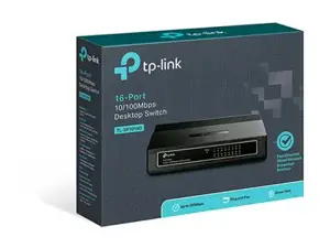 "TP-Link" 16 prievadų 10/100 Mbps stalinis komutatorius, nevaldomas, "Fast Ethernet" (10/100), dvipusis duomenų perdavimas, montuojamas ant sienos