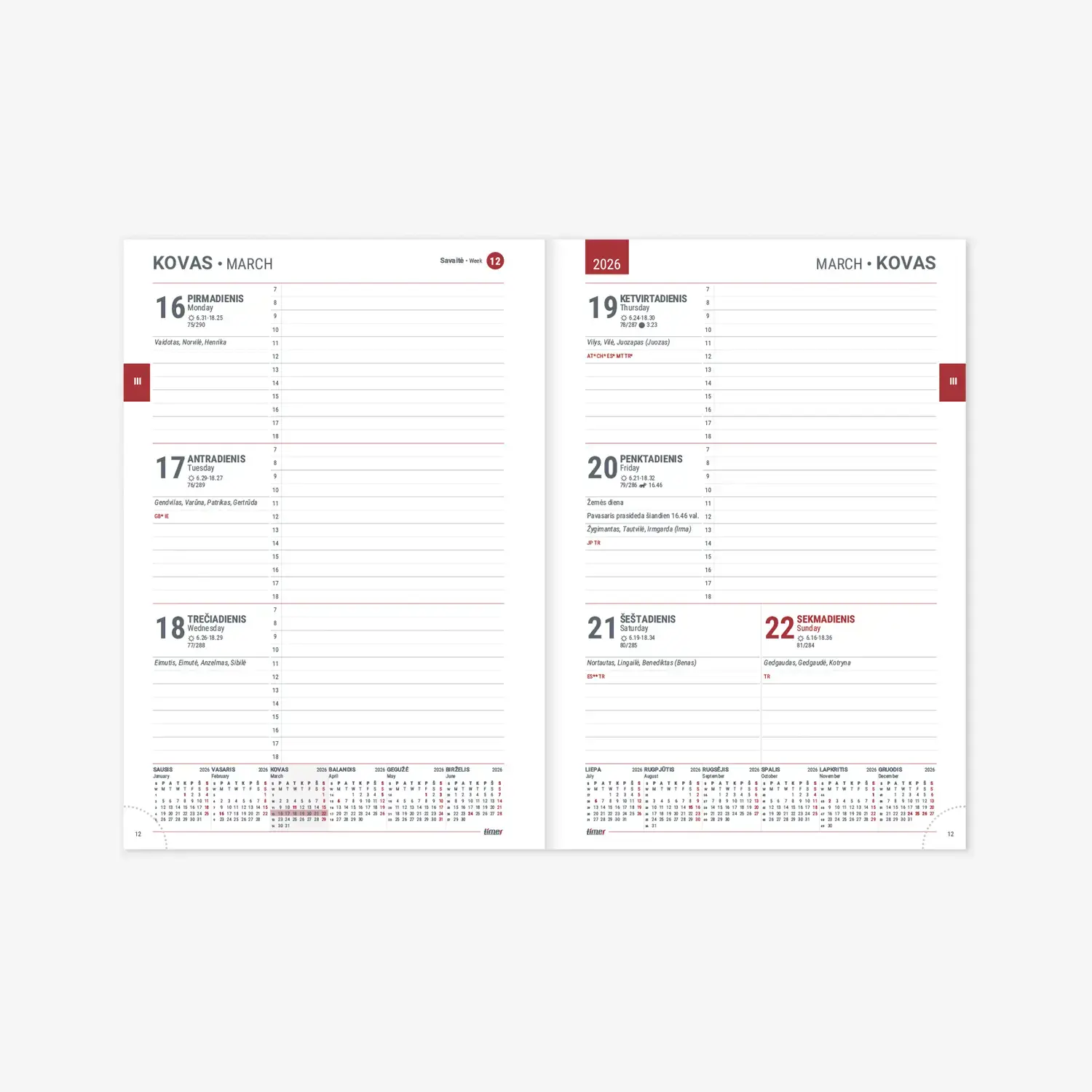 Kalendorius Week 2026, A5, PU, šviesiai žalia sp.