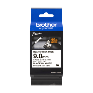 Brother HSE-221E, Black on white, Heat shrink tube, China, 9 mm, 69 mm, 155 mm