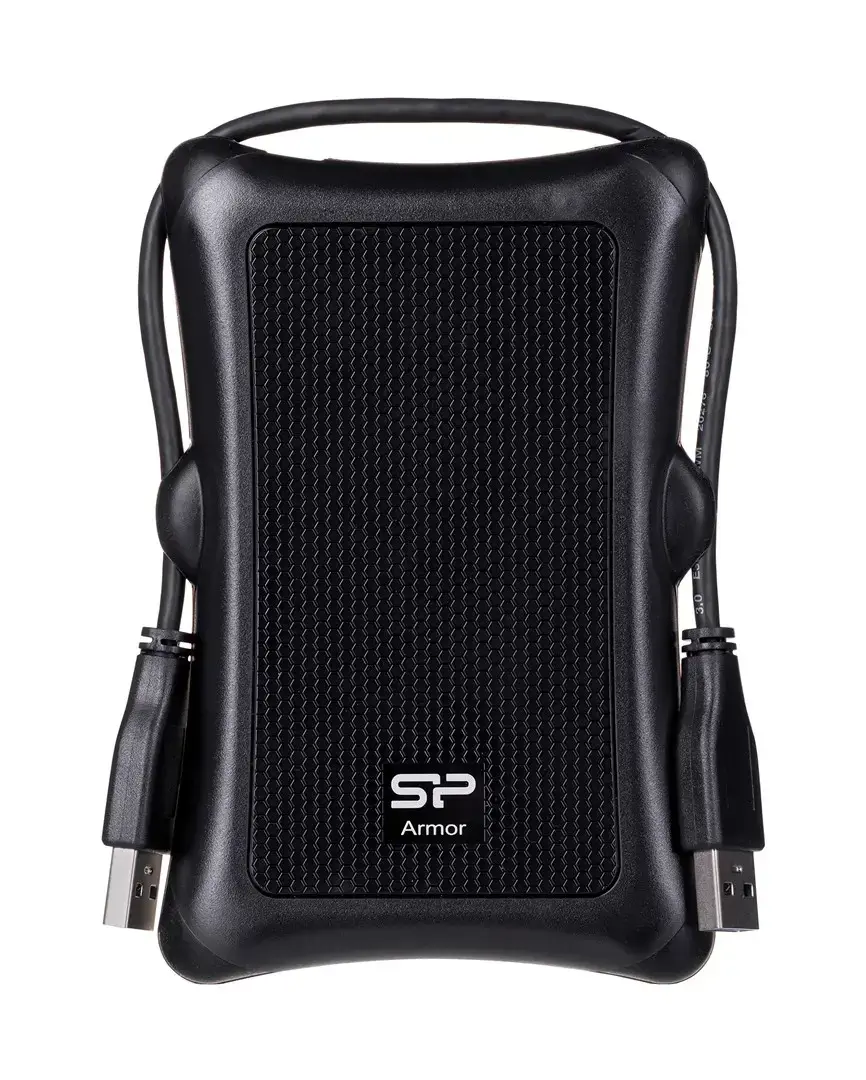 SILICON POWER Išorinis kietasis diskas Armor A30 1TB 2,5 colio USB 3.2 nuo smūgių Juoda MIL-STD 810F metodas 516.5 IV procedūra LED šviesa