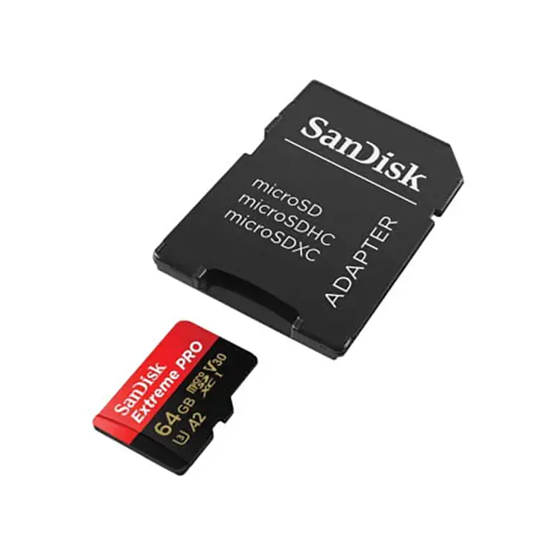 "SanDisk Extreme PRO microSDXC 64GB + SD adapteris + 2 metų "RescuePRO Deluxe" iki 200MB/s ir 90MB/s skaitymo/rašymo greitis A2 C10 V30 UHS-I U3; EAN:619659188573
