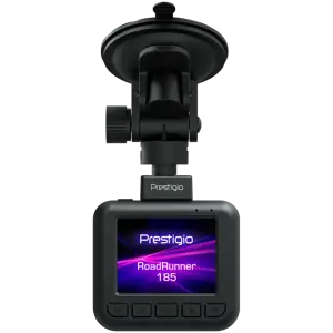 Prestigio RoadRunner 185, 2.0'' IPS (320x240) ekranas, FHD 1920x1080@30fps, HD 1280x720@30fps, Jieli AC5601, 2 MP CMOS GC2053 vaizdo jutiklis, 2 MP kamera, 140° matymo kampas, Micro USB, 180 mAh, naktinis matymas, judesio aptikimas, G jutiklis, ciklinis įrašymas, spalvotas/juodas, plastikinis korpusas