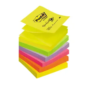 Lipnūs lapeliai POST-IT Z-note, 76 x 76 mm, įvairios spalvos, 6 vnt./pak.