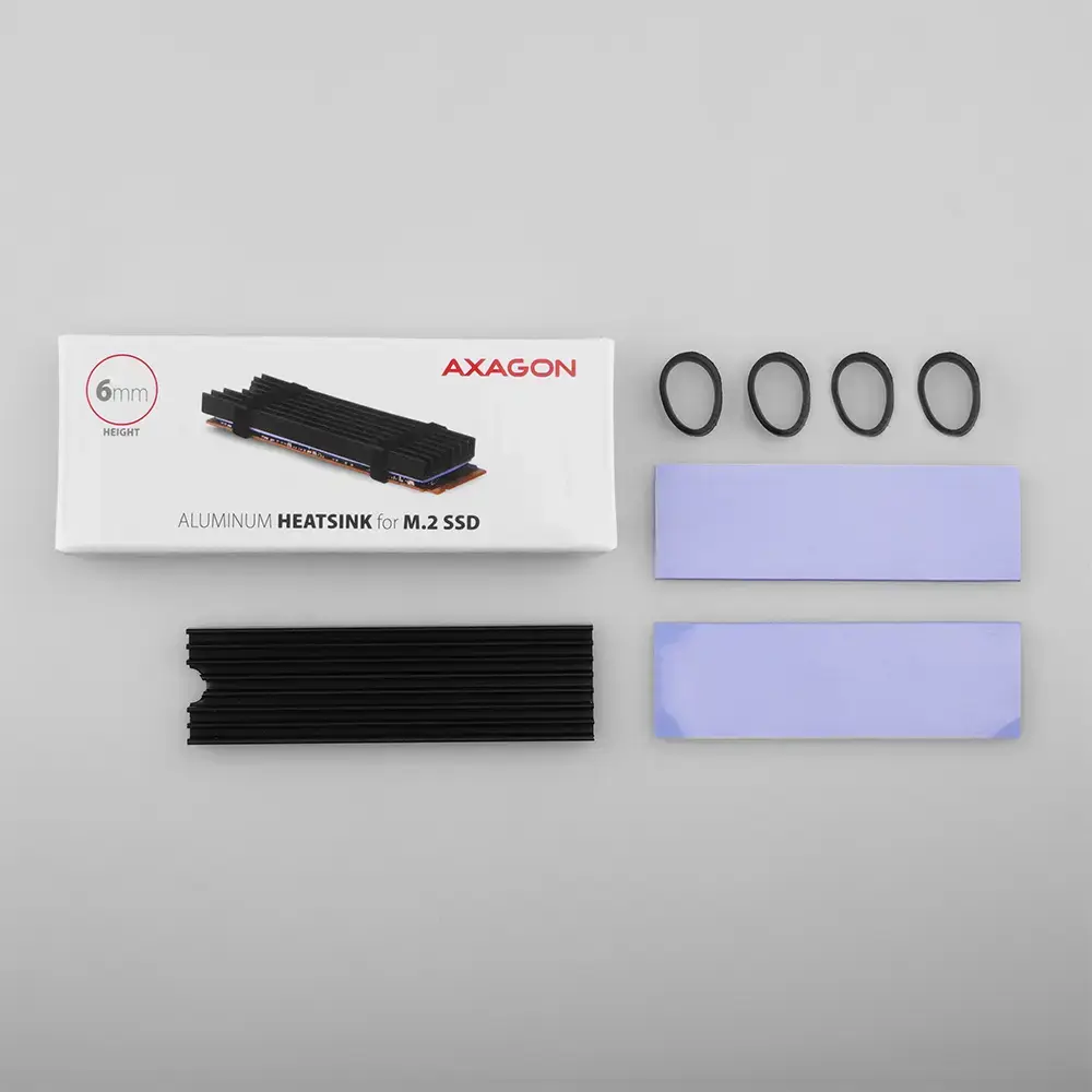 "AXAGON CLR-M2L6" pasyvusis - M.2 SSD, 80 mm SSD, ALU korpusas, silikoninės šiluminės pagalvėlės, aukštis 6 mm
