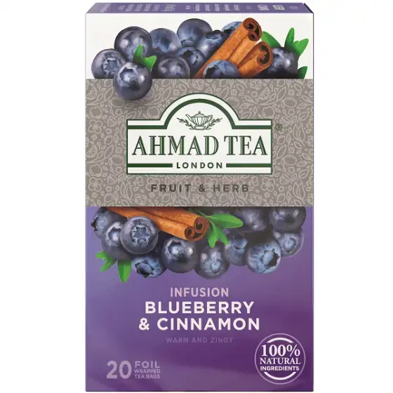 Ahmad Tea Natūrali arbata ''Blueberry & Cinnamon'', 20 vnt. folijos pakelių