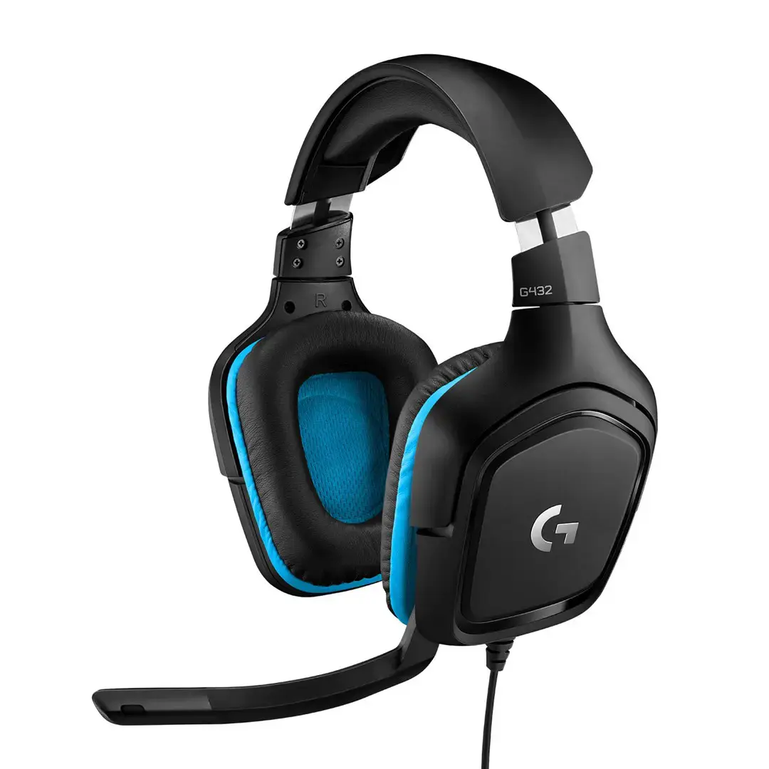 LOGITECH G432 laidinės 7.1 žaidimų ausinės - odinės - juodos/mėlynos spalvos - USB