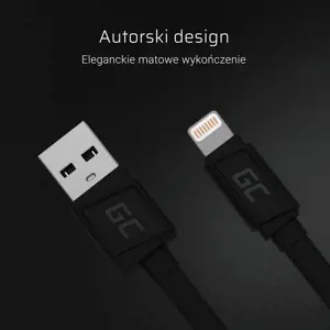GREENCELL KABGC02 GCmatte Lightning plokščias 25 cm laidas su greituoju įkrovimu Apple 2,4A