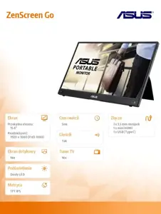 Monitorius ASUS ZenScreen MB16AWP, 39.6 cm (15.6"), 1920 x 1080 pixels, Full HD, LED, 5 ms, Black