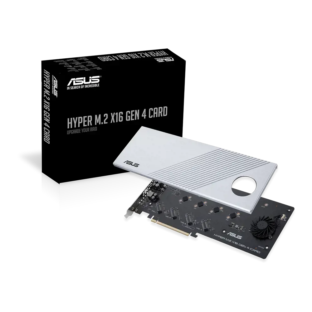ASUS Hyper M.2 x16 Gen 4, PCIe, M.2, PCIe 4.0, sidabrinis, kompiuteris, aktyvus