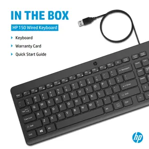 HP 150 laidinė klaviatūra, pilno dydžio (100 %), USB, mechaninė, QWERTY, juoda