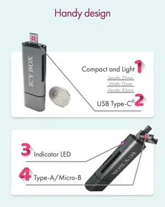 ICY BOX IB-CR200-C, MicroSD (TransFlash), SD, juoda, 480 Mbps, aliuminis, plastikas, 128 GB, USB 2.0