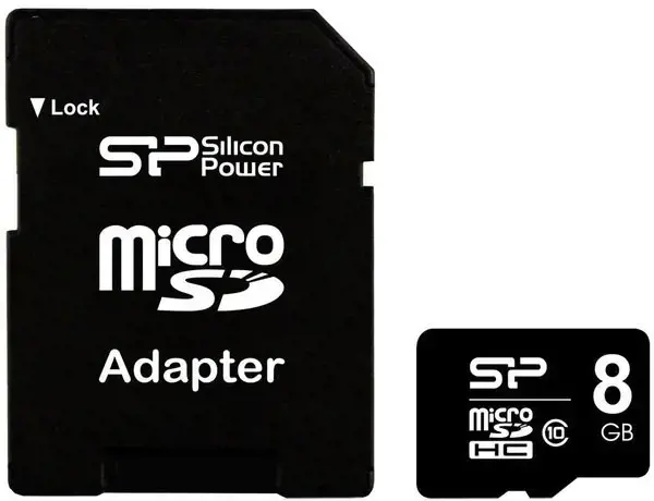 SILICONPOW SP008GBSTH010V10SP Silicon Power atminties kortelė Micro SDHC 8GB Class 10 + adapteris