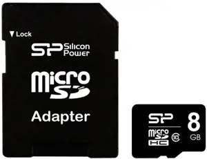 SILICONPOW SP008GBSTH010V10SP Silicon Power atminties kortelė Micro SDHC 8GB Class 10 + adapteris