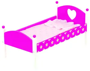 Medinė rožinė lėlės lovytė su patalyne