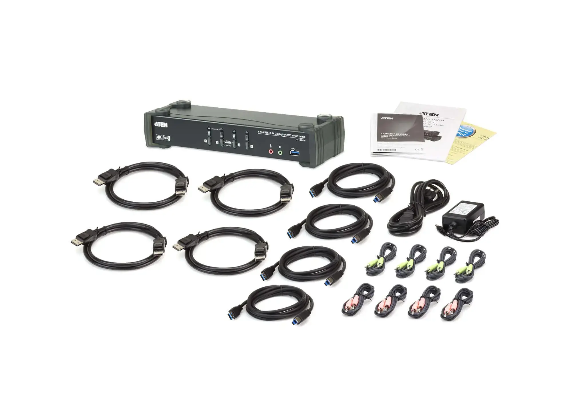 ATEN 4-Port USB 3.0 4K DisplayPort MST KVMP Switch, 4096 x 2160 pixels, 4K Ultra HD, 4.89 W, Black