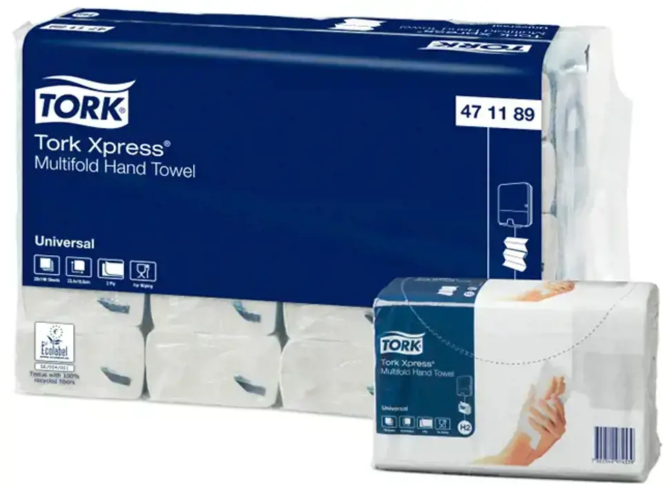 Popieriniai rankšluoščiai TORK Xpress Multifold, 2 sl., 190 servetėlių, 23.4 x 19.66 cm,  balta sp. su lapų imitacija 471189