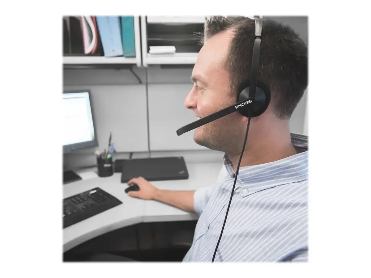 "Koss" ausinės CS200 USB laidinės, ant ausų, su mikrofonu, A tipo USB, juodos spalvos