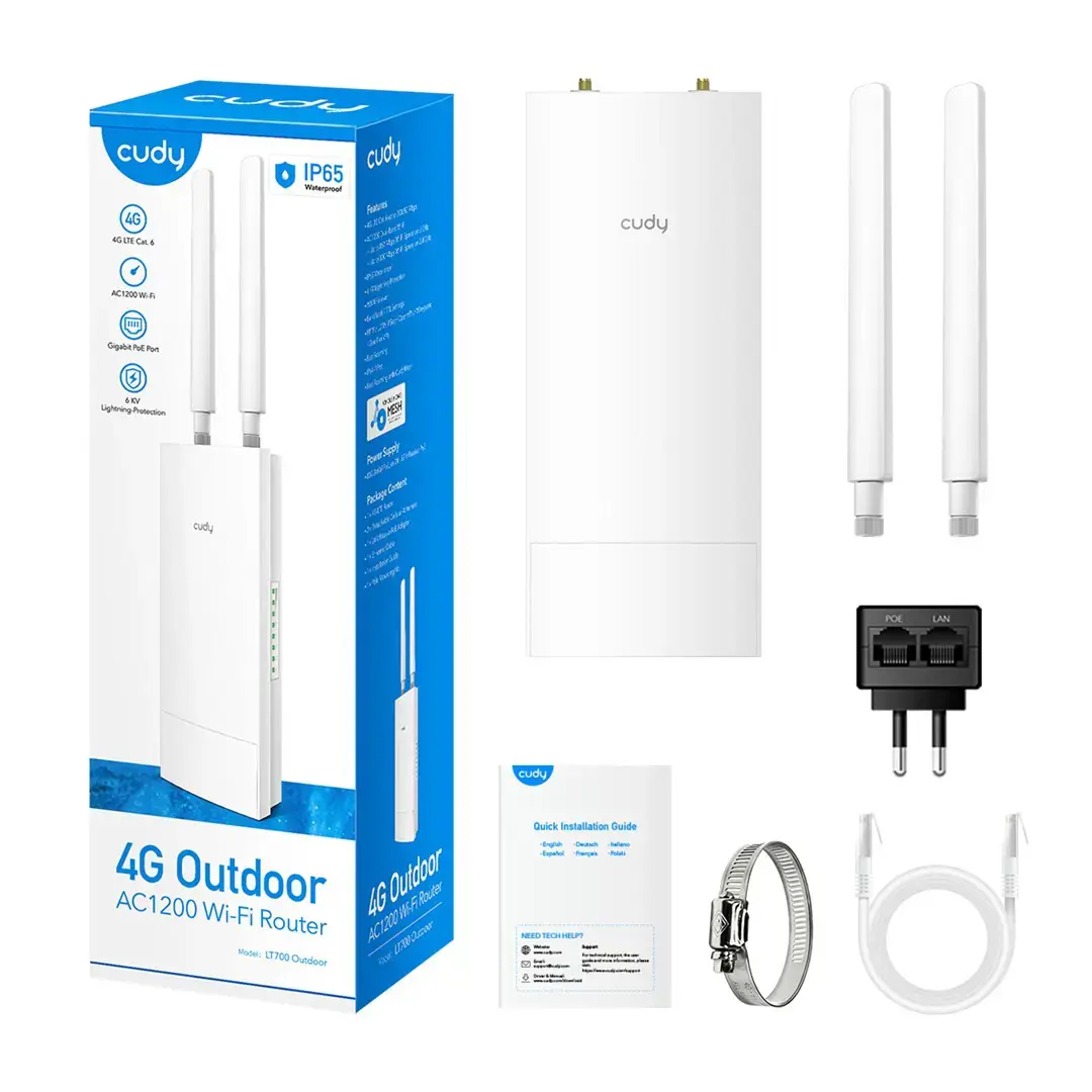 Cudy Indoor/Outdoor 4G Cat 6 AC1200 Wi-Fi Router, LT700 Outdoor 1.0 wireless router Gigabit Ethernet Dual-band (2.4 GHz / 5 GHz) White