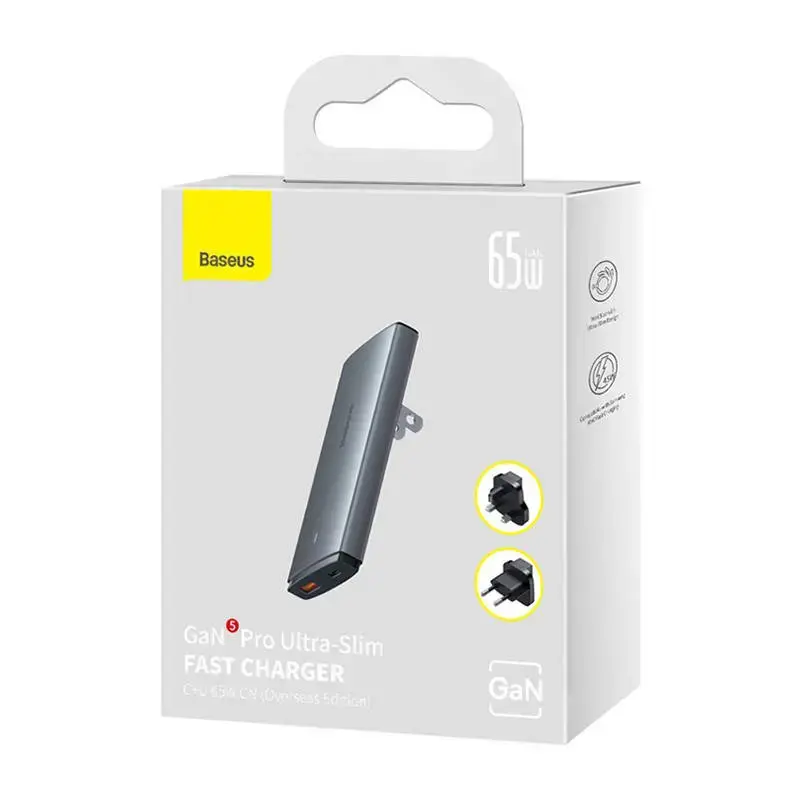 Sieninis įkroviklis "Baseus GaN5", 65 W, 1xport USB-C, 1xUSB-A