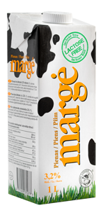 Pienas MARGĖ, be laktozės, 3,2%, UAT, 1 l