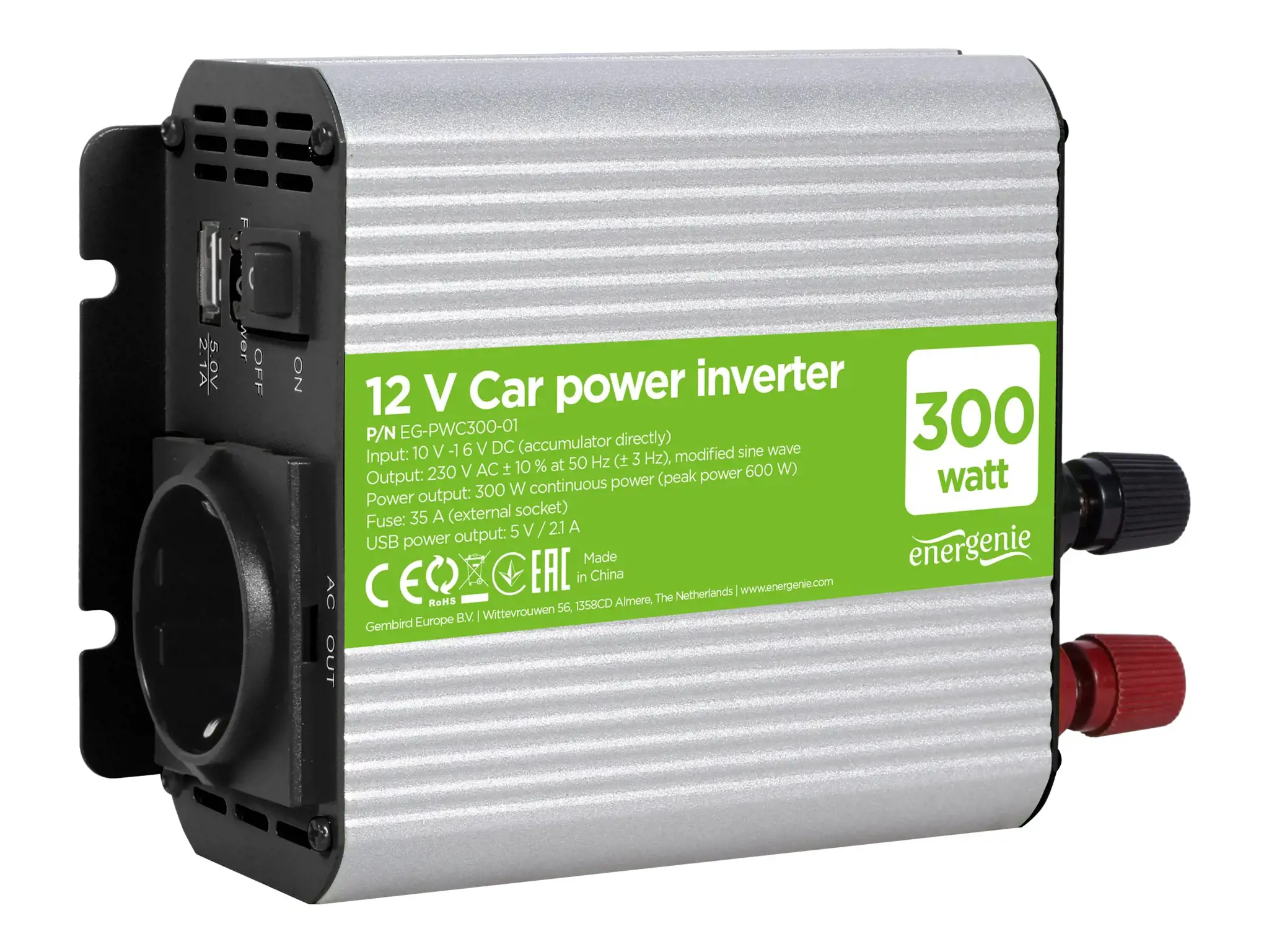GEMBIRD EG-PWC300-01 12 V automobilinis elektros energijos keitiklis 300 W