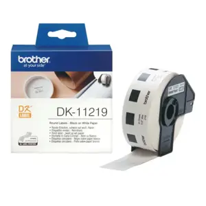 Brother DK-11219 Apvalios etiketės, baltos, DK, 1,2 cm, 1200 vnt.