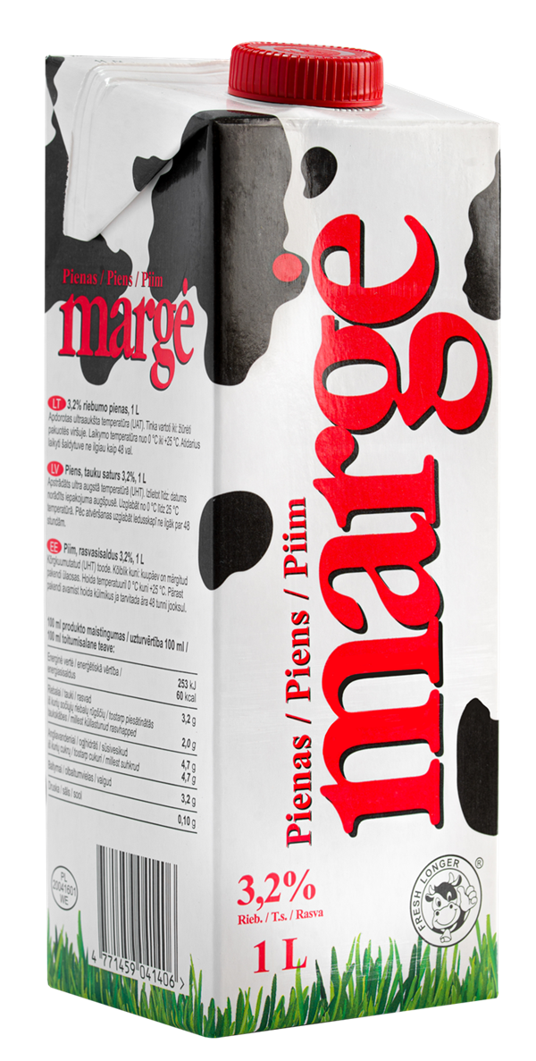 Pienas MARGĖ 3,2% riebumo, 1 l