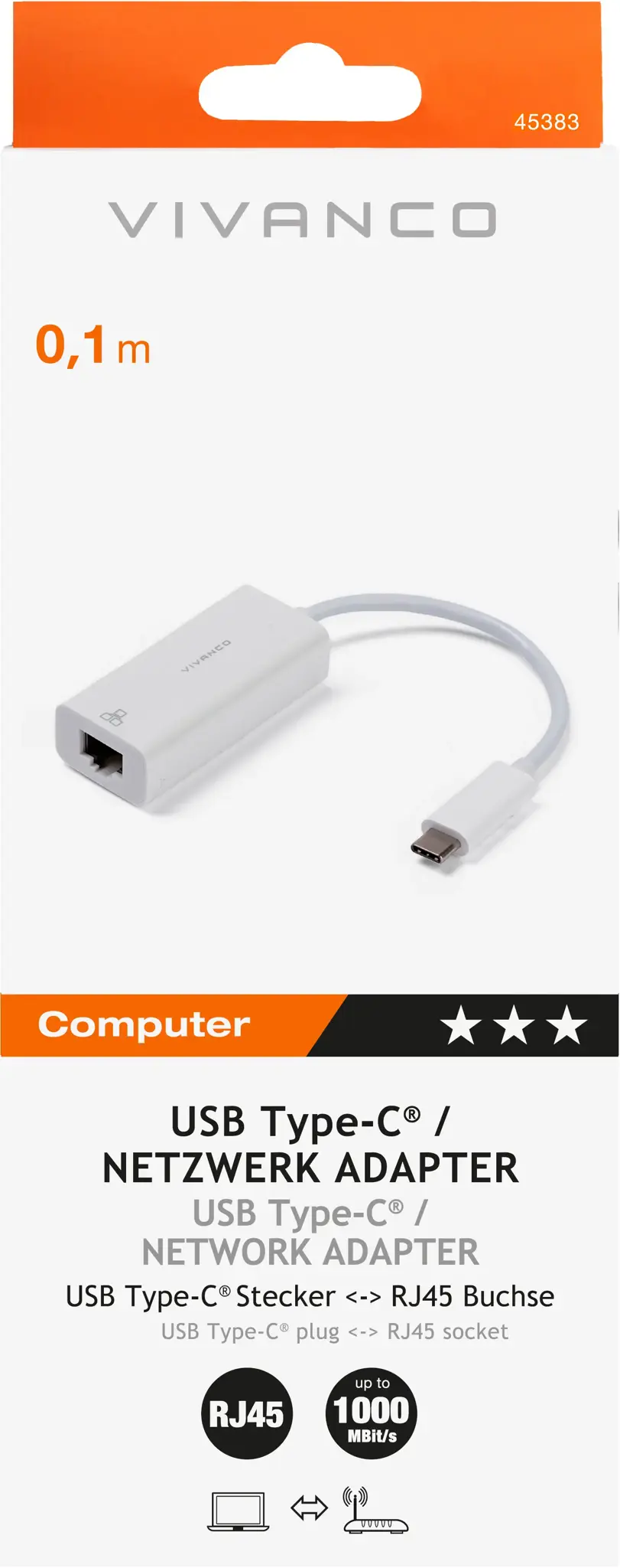 Vivanco adapter USB-C - LAN RJ45