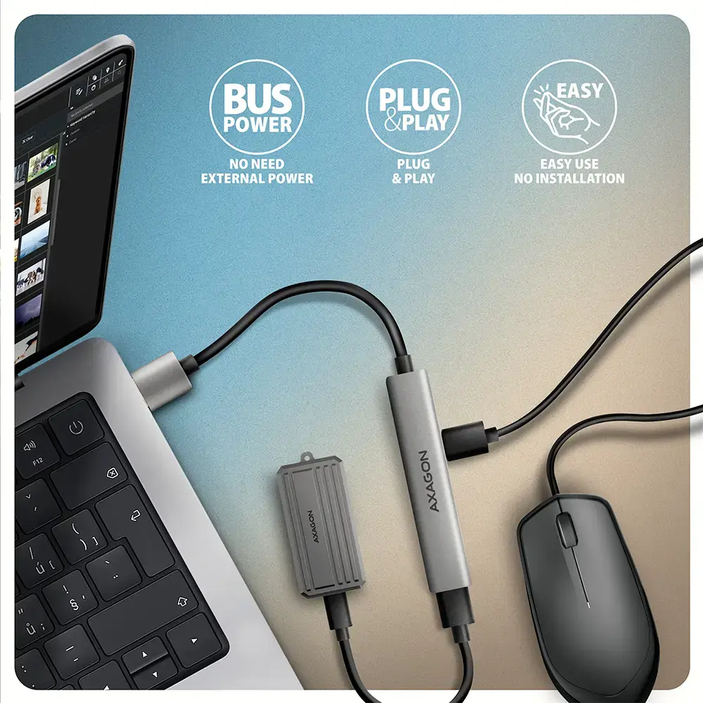 AXAGON ALU STRIP USB-A 4 port hub | HUE-STA