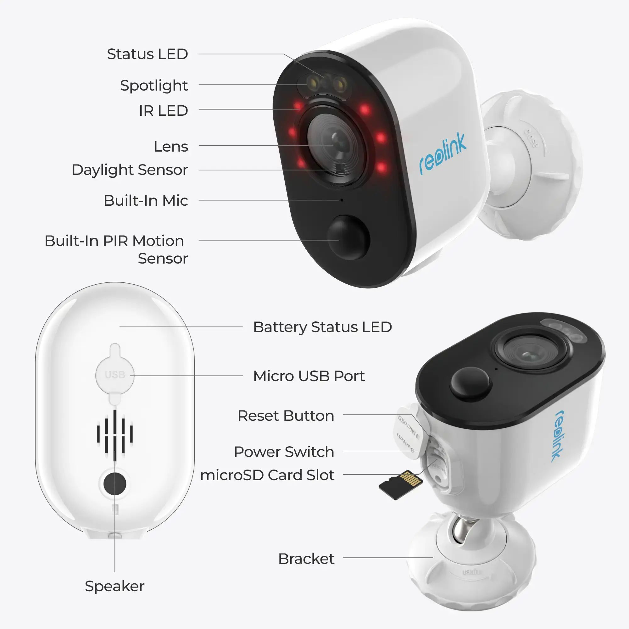 Reolink Argus Series B310 with Solar Panel, IP security camera, Indoor & outdoor, Wireless, Ceiling/wall, Black, White, Bullet