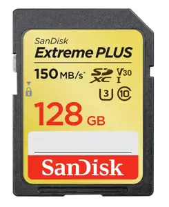 "SanDisk Extreme PLUS" 128 GB SDXC atminties kortelė + 2 metų "RescuePRO Deluxe" iki 190MB/s ir 90M…