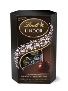 LINDT LINDOR juodojo šokolado (60%) rutuliukai, 200g