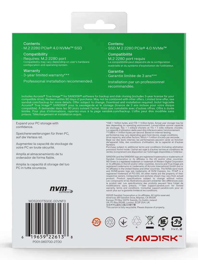 Western Digital Green WD ™ SN3000 NVMe™ SSD POWERED BY SANDISK 2 TB