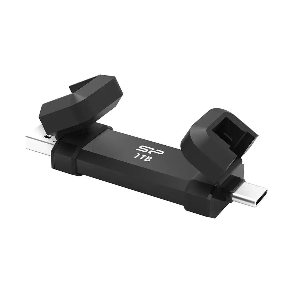 SILICON POWER DS72 Dual USB-C/USB 3.2 Gen 2 Portable External SSD, 1TB, Black