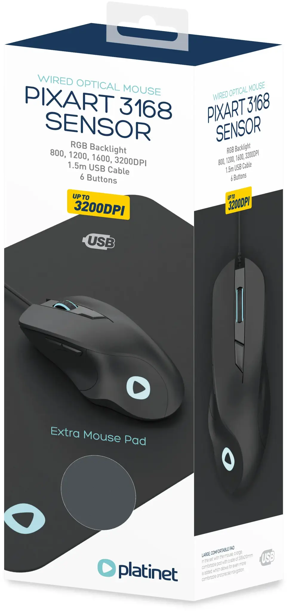 Platinet pelė PMOM010 + pelės kilimėlis, juoda (45571)