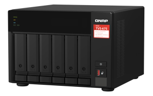 QNAP TVS-675-8G 6-bay NAS KX-U6580 8C/8T 2.5GHz 8GB 6xSATA 6Gb/s bays 2xM.2 NVMe PCIe Gen3 SSD slots 2x2.5GbE LAN optional 10GbE