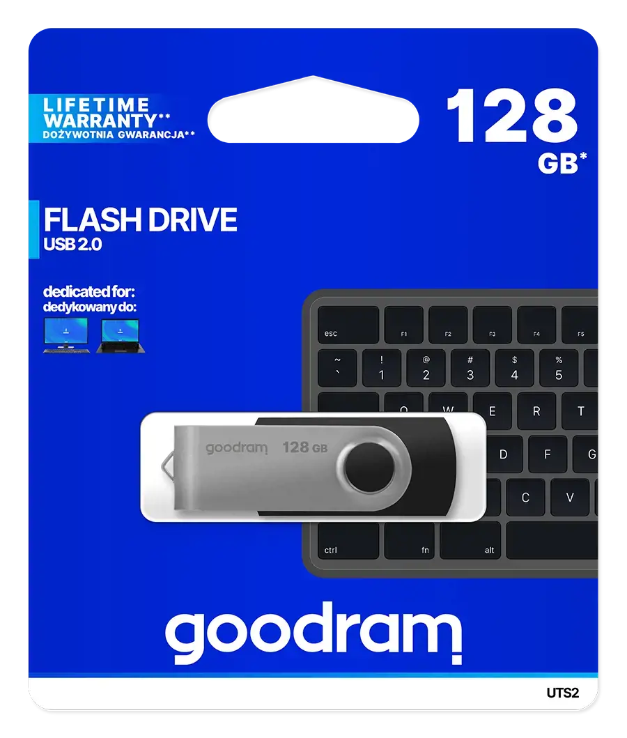 "Goodram UTS2", 128 GB, A tipo USB, 2.0, 20 MB/s, pasukamas, juodas
