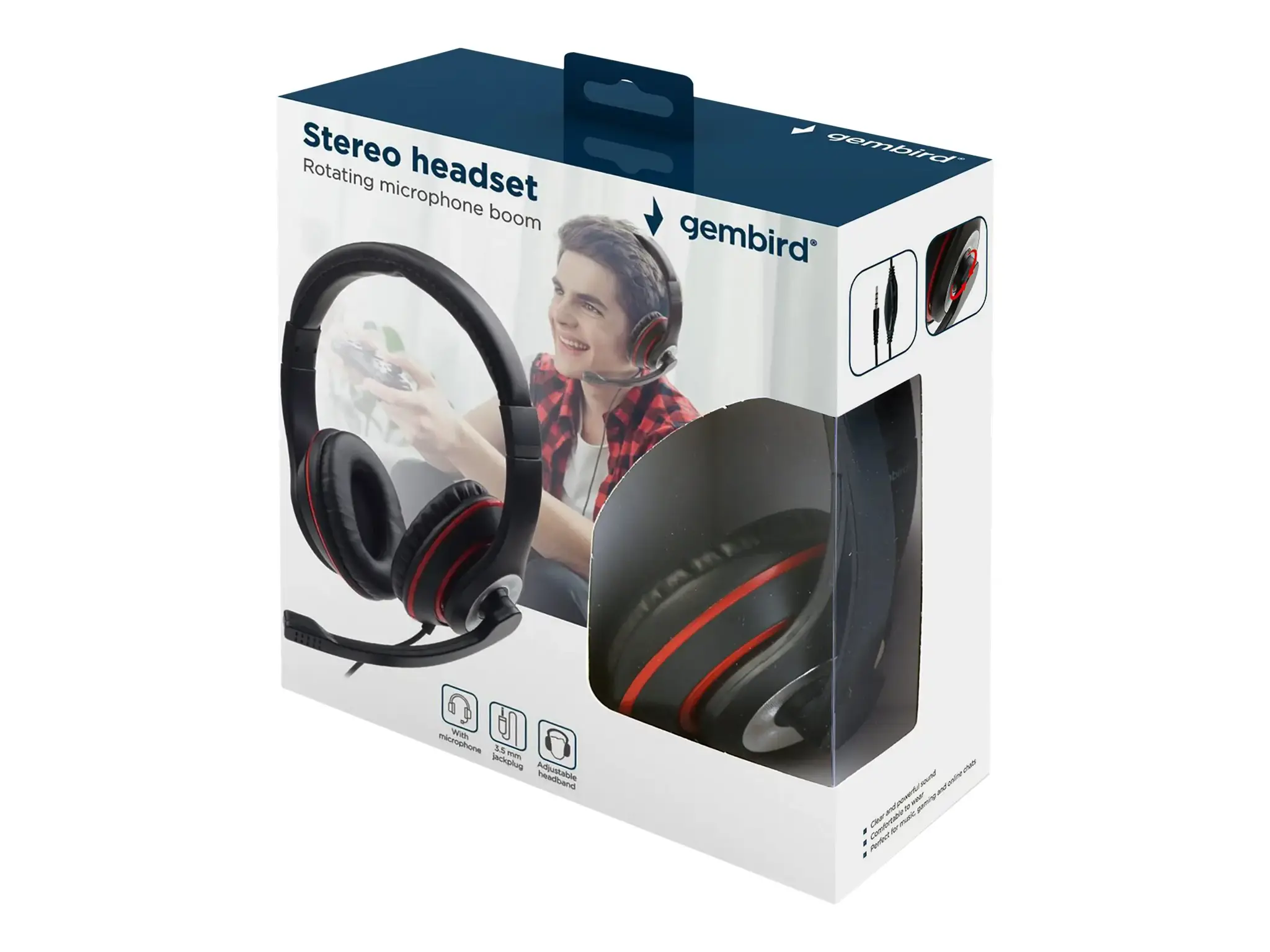 GEMBIRD MHS-03-BKRD Stereo ausinės su mikrofonu juodos spalvos su raudonu žiedu