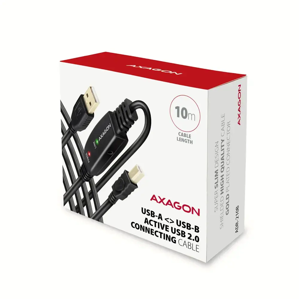 Aragon ADR-210B Aktyviosios jungties USB 2.0 A-M > B-M kabelis, 10 m ilgio. Maitinimo šaltinio parinktis.