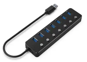 GEMBIRD 7 prievadų USB 3.1 Gen 1 šakotuvas su jungikliais, juodas