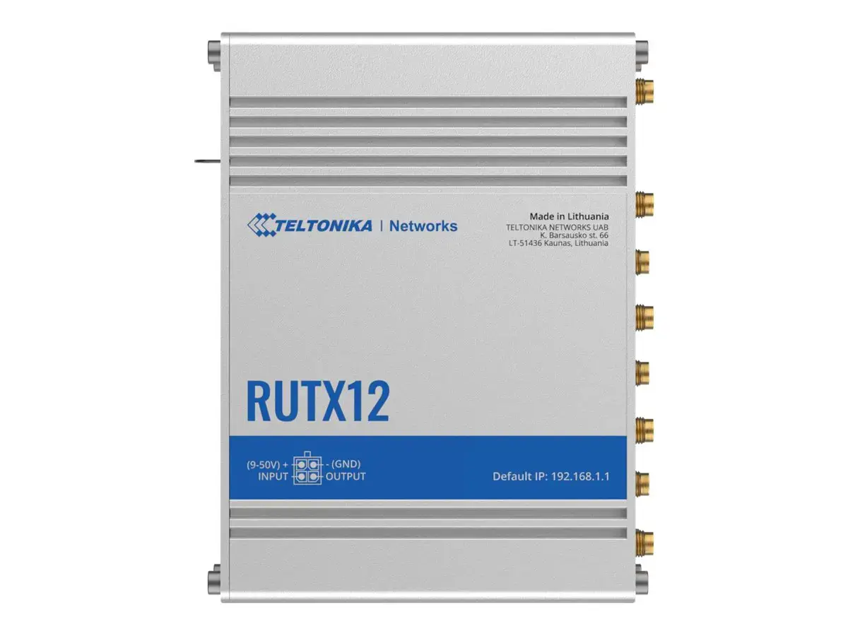 TELTONIKA RUTX12 Pramoninis 4G LTE maršrutizatorius Cat 6 Dual Sim 1x Gigabit WAN 3x Gigabit LAN WiFi 802.11 AC