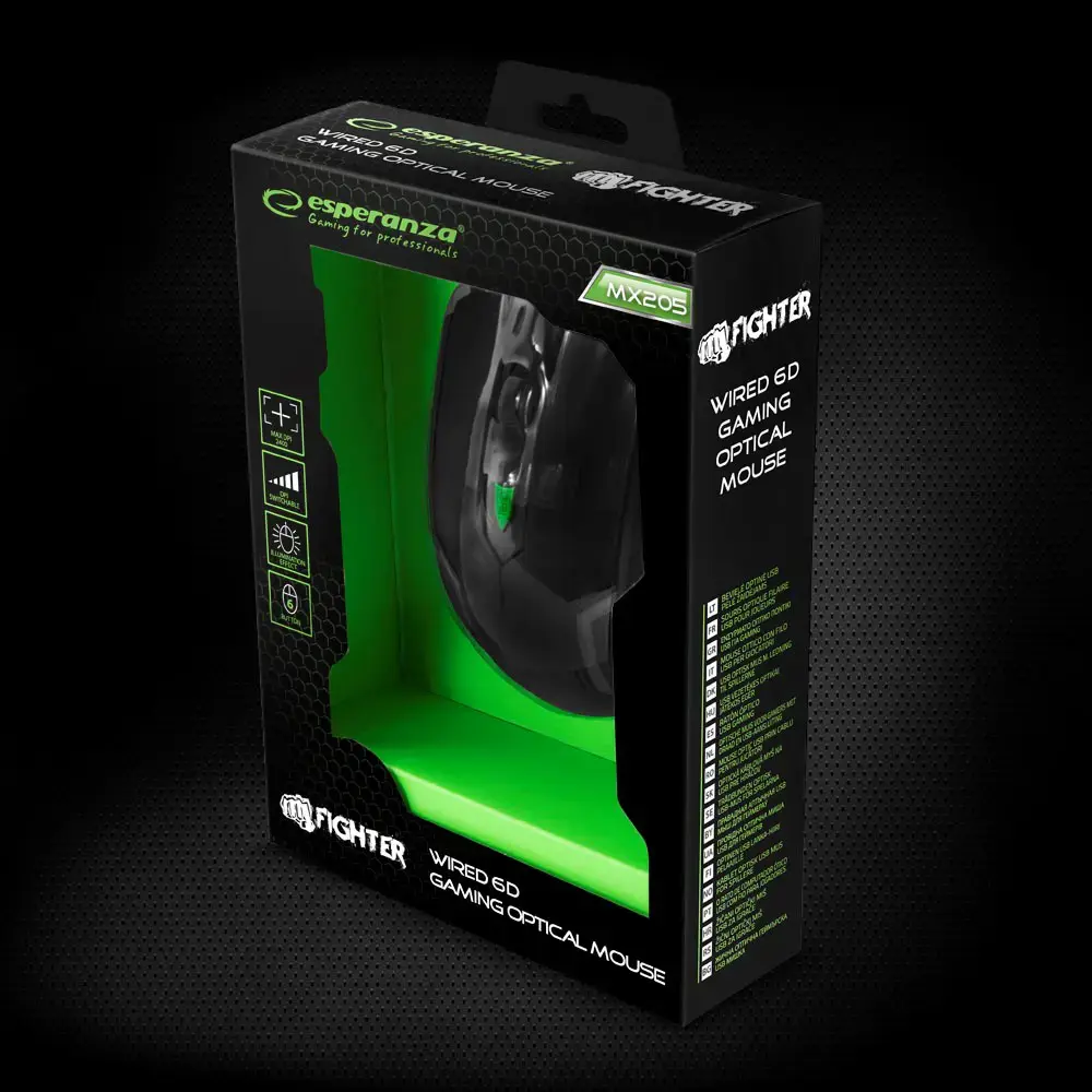 "Esperanza MX205 Fighter mouse" USB Type-A optinė 2400 DPI dešinioji ranka