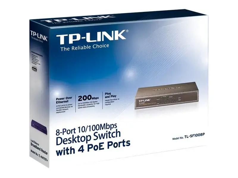 "TP-Link" 8 prievadų 10/100 Mbps stalinis PoE komutatorius su 4 prievadais, nevaldomas, Fast Ethernet (10/100), dvipusis, maitinimas per Ethernet (PoE)
