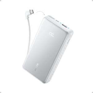 Anker Power Bank 22.5W, Built-In USB-C Cable | Zolo | 20000 mAh | USB-C | White
