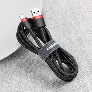 "Baseus Cafule Cable" tvirtas nailono kabelis USB / USB-C QC3.0 3A 1 m juodas+raudonas (juodas + raudonas)