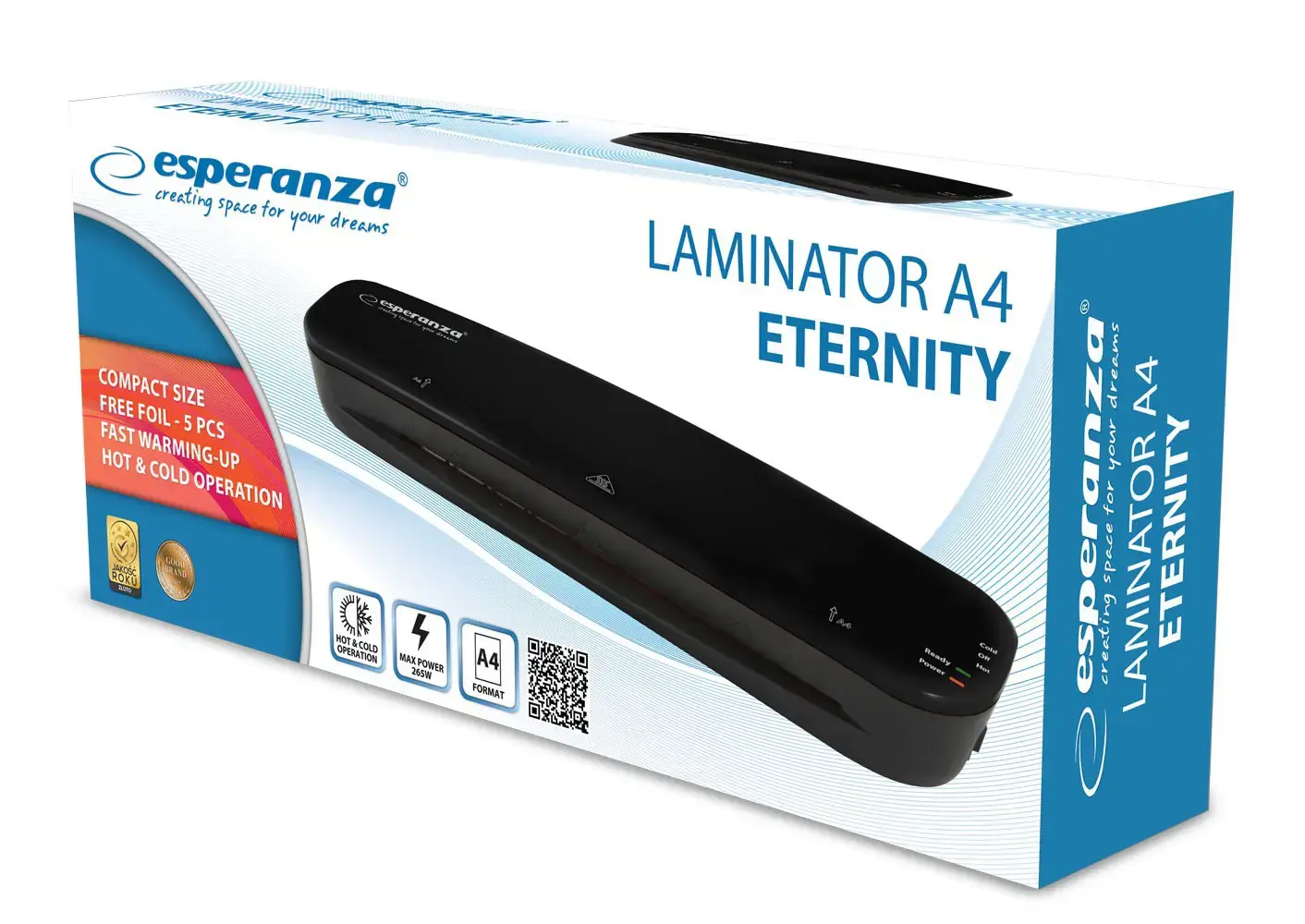 ESPERANZA EFL002 ETERNITY - LAMINATORIUS A4 - BLACK Į komplektą įeina: Komplekte: 5 x A4 formato folijos