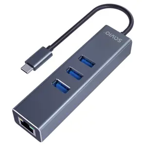 USB Centrmezgls Savio 3-port USB-C 3.1 GEN 1 hub with RJ-45 Gigabit Ethernet